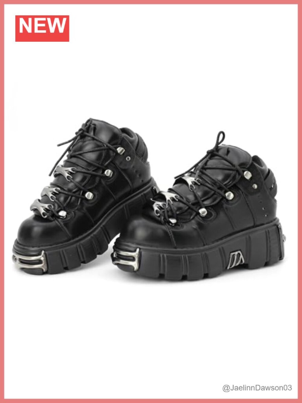 Gothic Lace-up Platform Combat Ankle Boots with Metal Details for Women